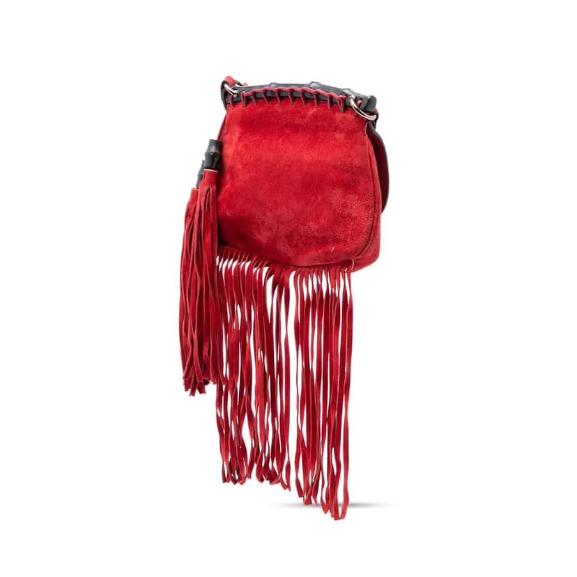 Gucci Small Leather Bamboo Nouveau Fringe Crossbody Red Leather Very good condition - Back View