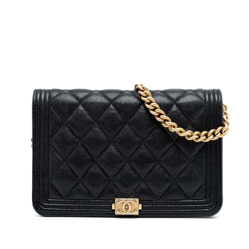Chanel Quilted Caviar Boy Wallet on Chain Black Leather Good condition - Front View