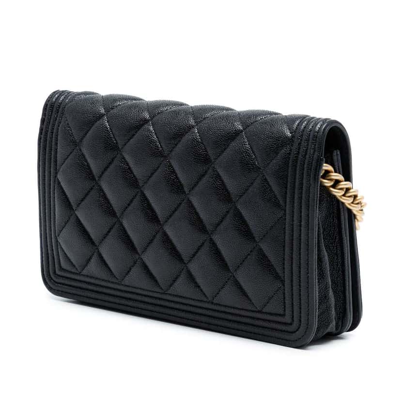 Chanel Quilted Caviar Boy Wallet on Chain Black Leather Good condition - Back View