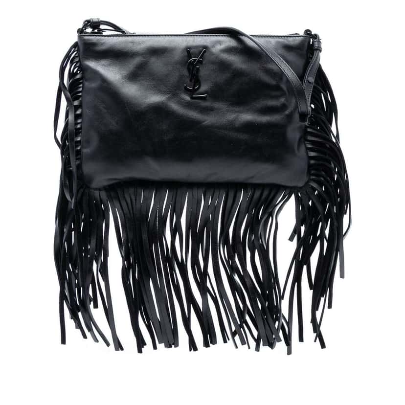 Saint Laurent Calfskin Monogram Fringe Crossbody Black Leather Good condition - Front View