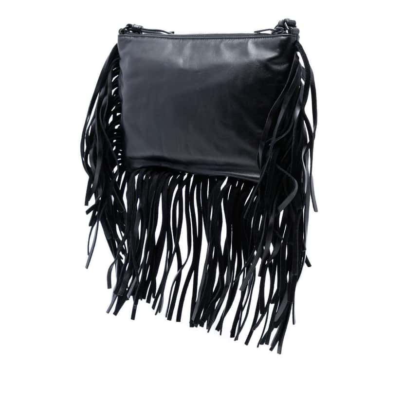 Saint Laurent Calfskin Monogram Fringe Crossbody Black Leather Good condition - Back View