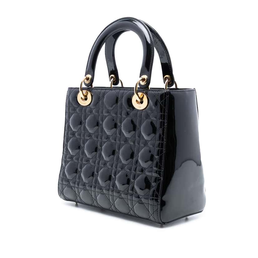 Dior Medium Patent Cannage Lady Dior Black Leather Good condition - Back View