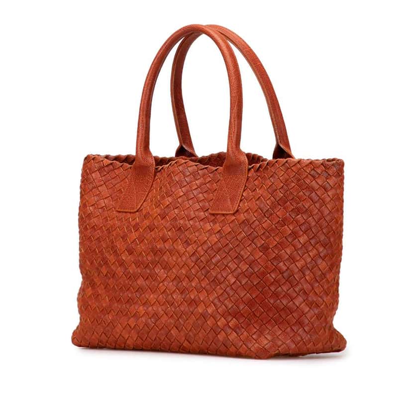 Bottega Veneta Small Lambskin Intreccio Cabat Tote Brown Leather Good condition - Back View
