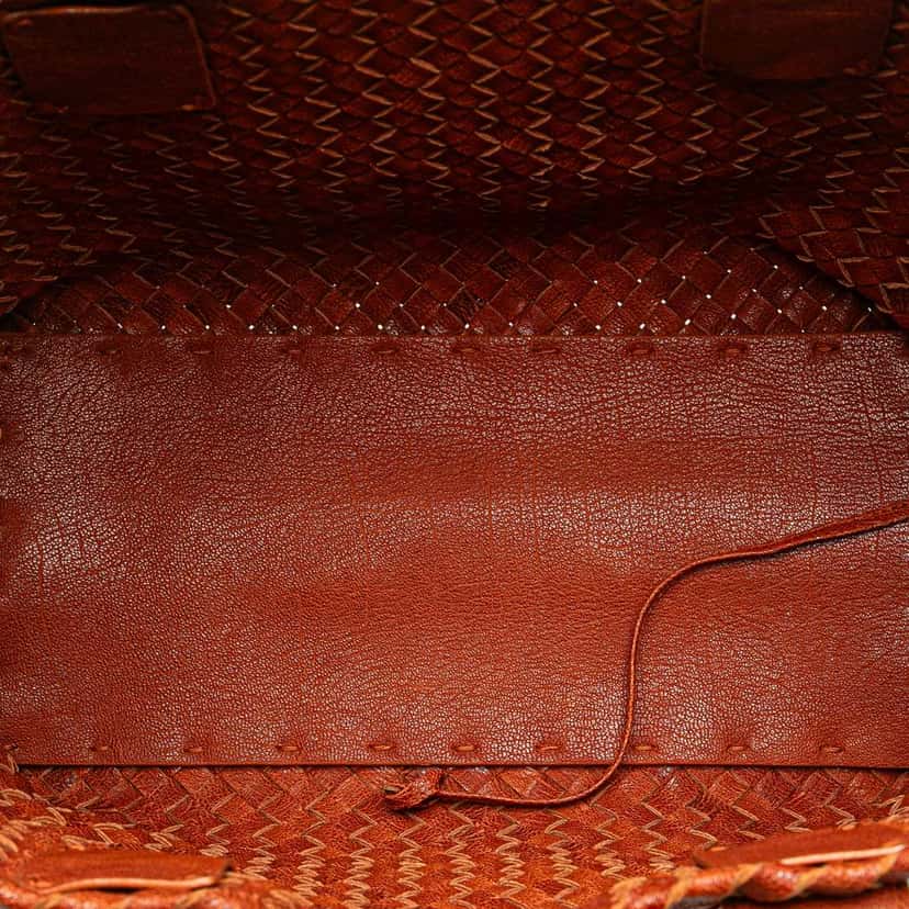 Bottega Veneta Small Lambskin Intreccio Cabat Tote Brown Leather Good condition - Model View