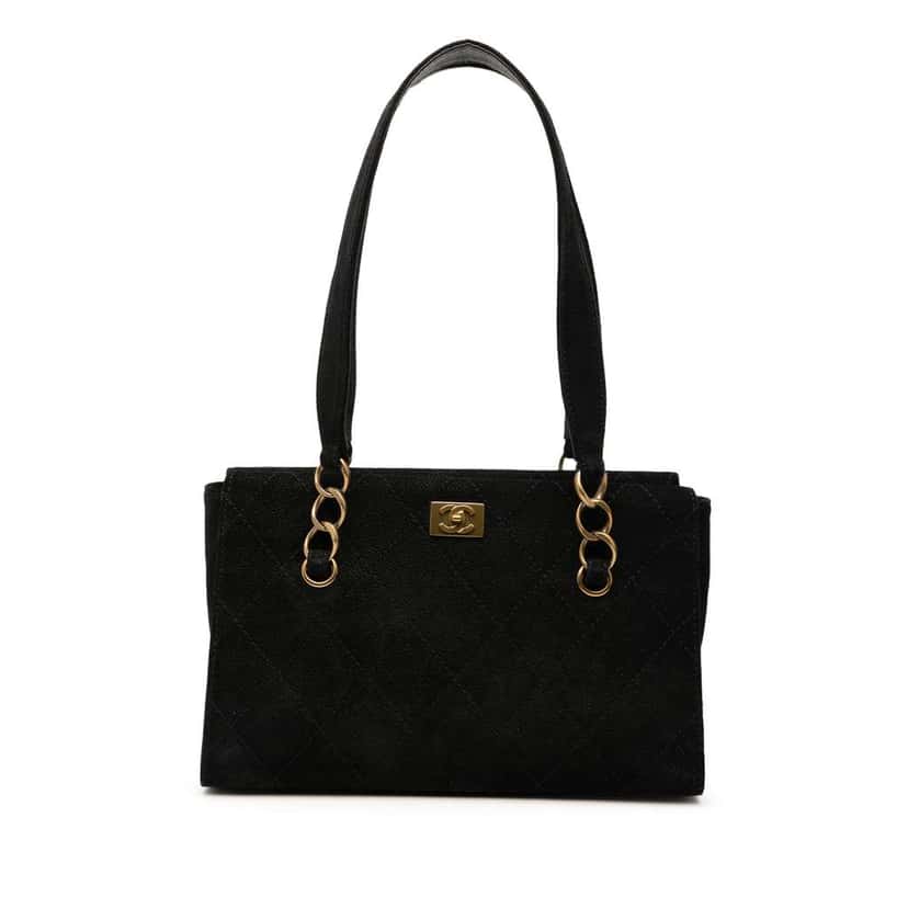 Chanel CC Suede Caviar Stitched Tote Black Leather Good condition - Front View