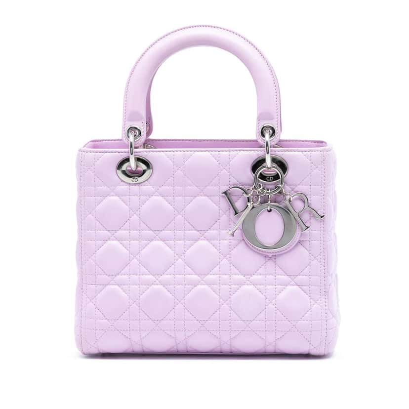 Dior Medium Lambskin Cannage Lady Dior Purple Leather Good condition - Front View