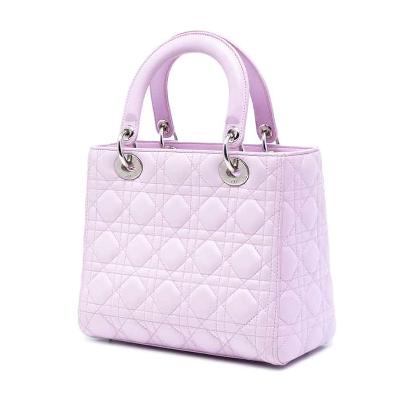 Dior Medium Lambskin Cannage Lady Dior Purple Leather Good condition - Back View