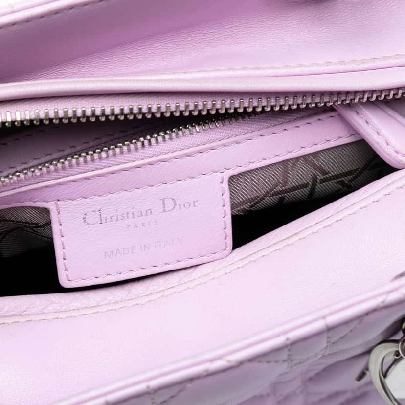 Dior Medium Lambskin Cannage Lady Dior Purple Leather Good condition - Box View