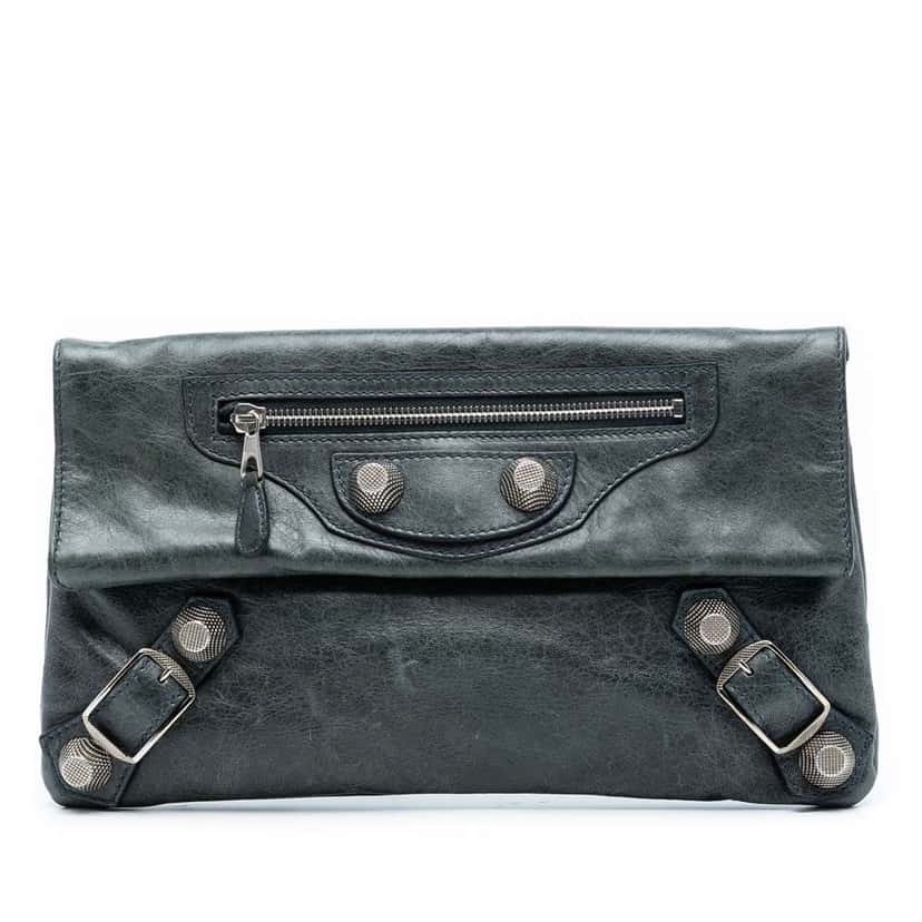 Balenciaga Lambskin Motocross Giant 21 Envelope Clutch Green Leather Good condition - Front View