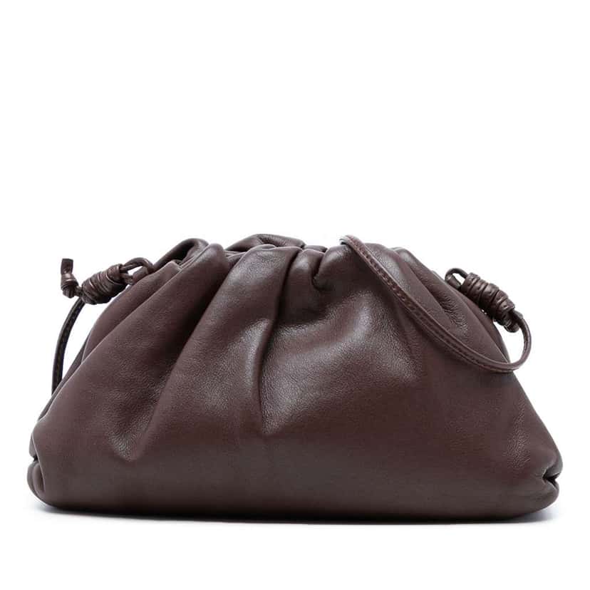 Bottega Veneta Lambskin The Mini Pouch Crossbody Brown Leather Good condition - Front View