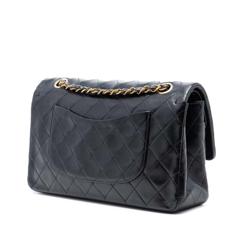 Chanel Medium Classic Lambskin Double Flap Black Leather Good condition - Back View