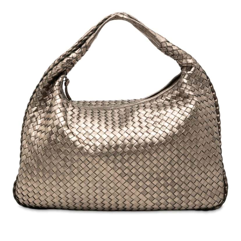 Bottega Veneta Medium Metallic Nappa Intrecciato Veneta Hobo Gold Leather Good condition - Front View