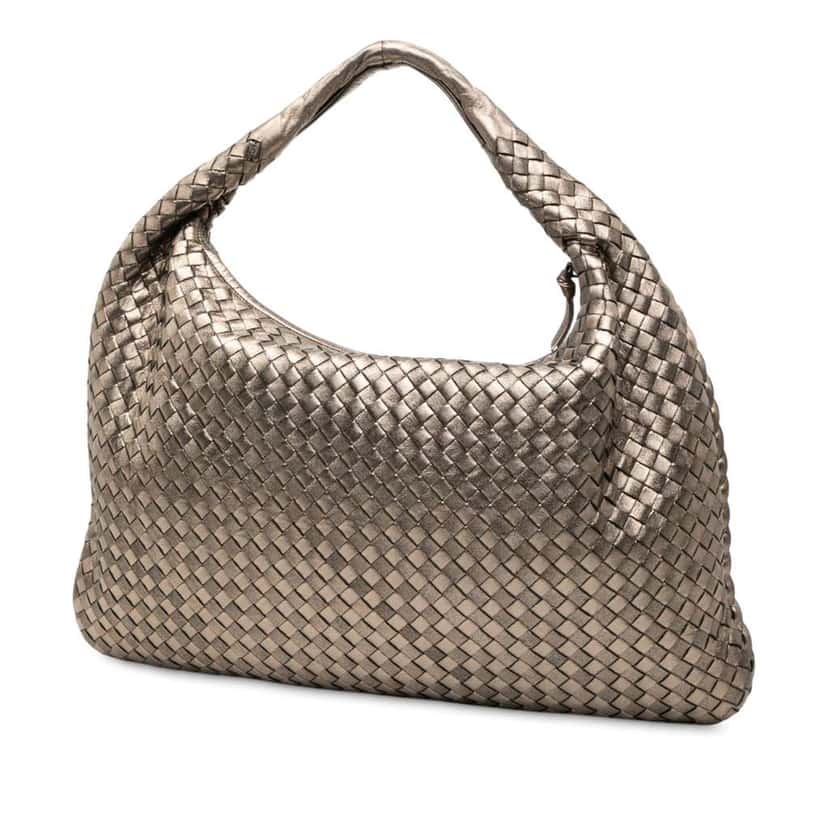 Bottega Veneta Medium Metallic Nappa Intrecciato Veneta Hobo Gold Leather Good condition - Back View