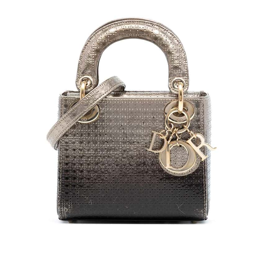 Dior Mini Metallic Patent Microcannage Ombre Lady Dior Gold Leather Good condition - Front View