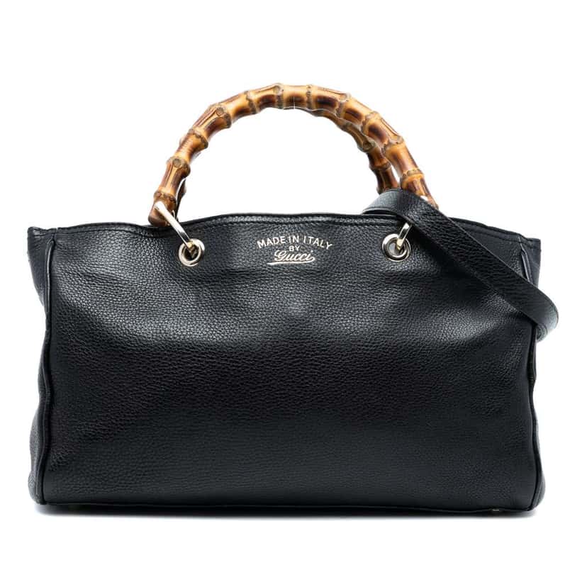 Gucci Medium Calfskin Bamboo Shopper Satchel Black Leather Good condition - Front View