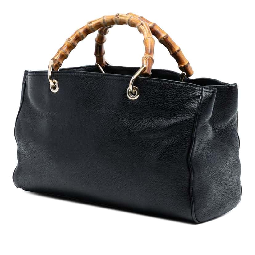 Gucci Medium Calfskin Bamboo Shopper Satchel Black Leather Good condition - Back View