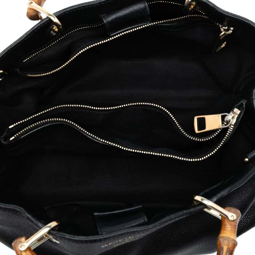 Gucci Medium Calfskin Bamboo Shopper Satchel Black Leather Good condition - Model View