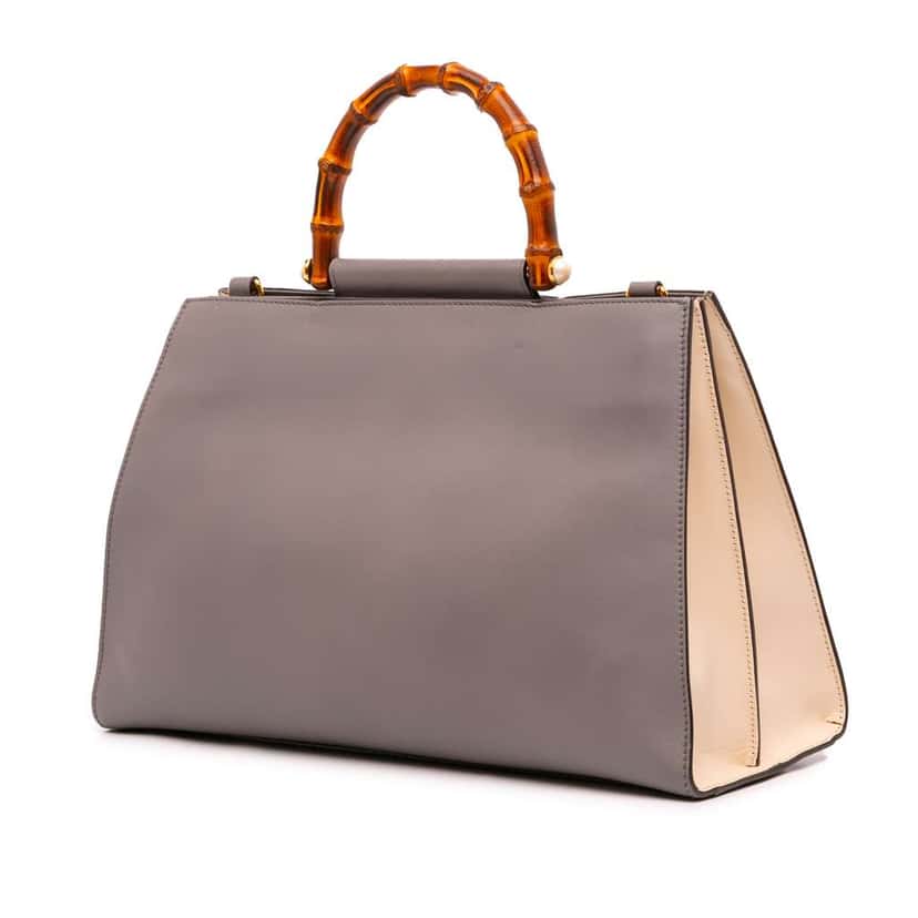 Gucci Medium Leather Bamboo Nymphaea Satchel Grey Leather Good condition - Back View