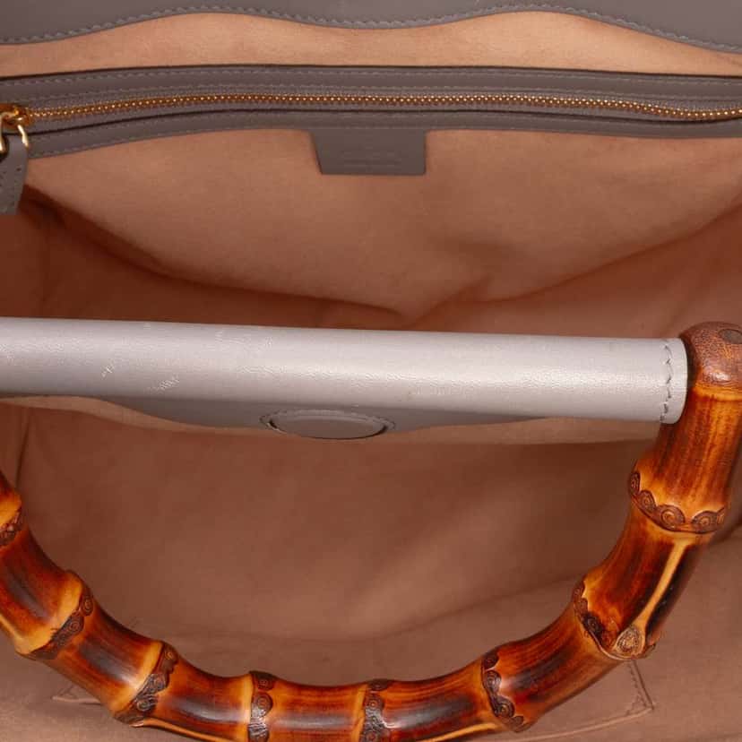 Gucci Medium Leather Bamboo Nymphaea Satchel Grey Leather Good condition - Model View