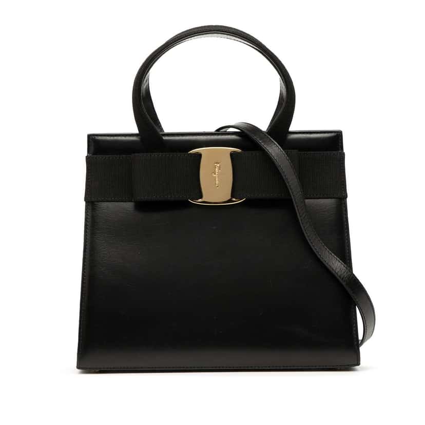 Salvatore Ferragamo Leather Vara Bow Satchel Black Leather Good condition - Front View