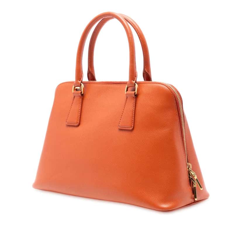 Prada Medium Saffiano Lux Promenade Satchel Orange Leather Good condition - Back View