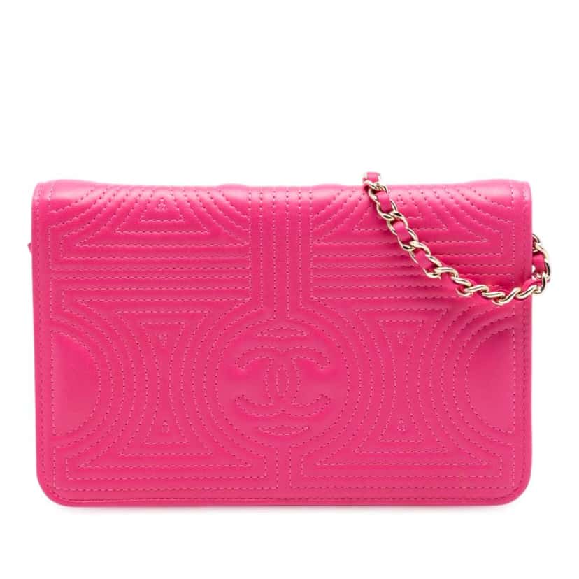 Chanel Quilted Lambskin Korean Garden Wallet on Chain Pink Leather Very good condition - Front View