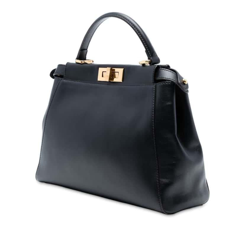 Fendi Medium Shiny Nappa Peekaboo Iconic Satchel Black Leather Good condition - Back View