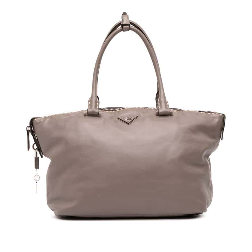 Prada City Calf Hand Stitched Zip Tote Brown Leather Good condition - Front View