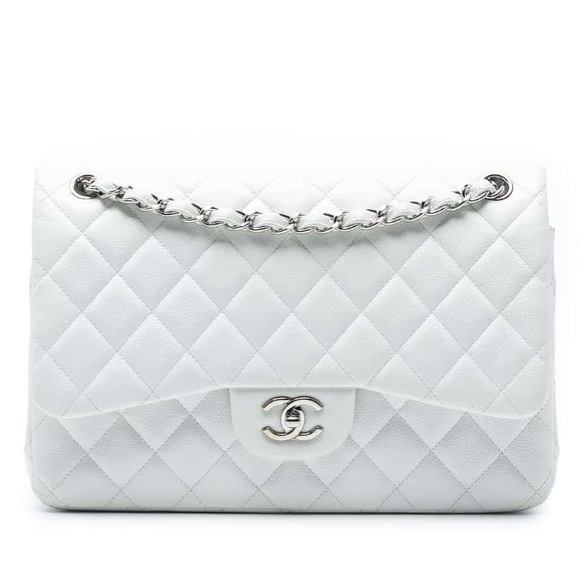 Chanel Jumbo Classic Caviar Double Flap White Leather Good condition - Front View