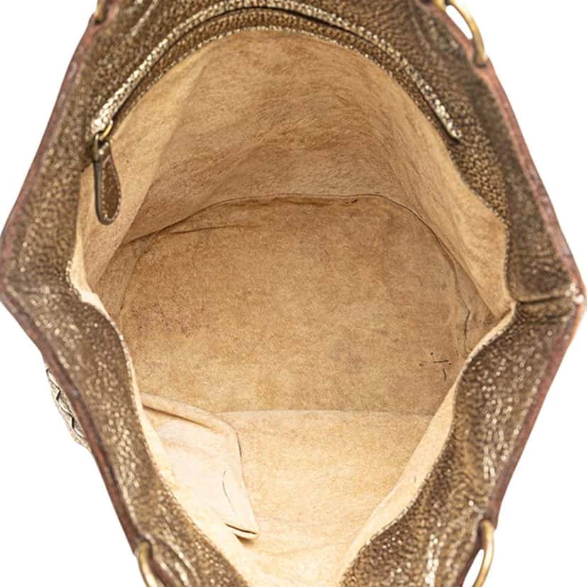 Bottega Veneta Small Metallic Intrecciato Trimmed Cervo Bucket Bag Gold Leather Good condition - Model View