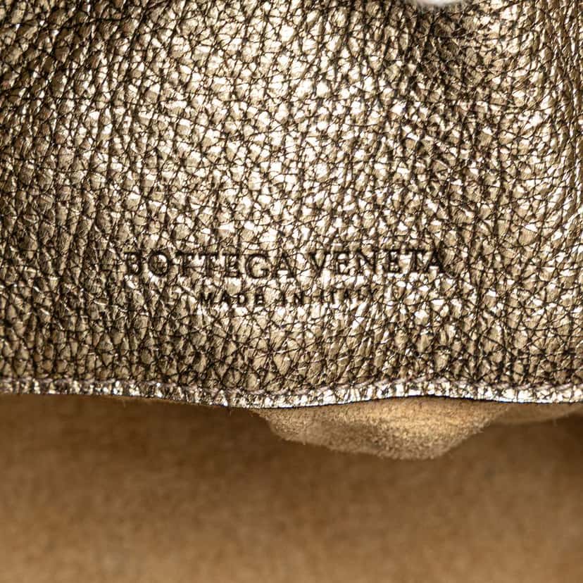 Bottega Veneta Small Metallic Intrecciato Trimmed Cervo Bucket Bag Gold Leather Good condition - Box View