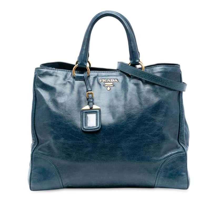 Prada Vitello Shine Satchel Blue Leather Good condition - Front View