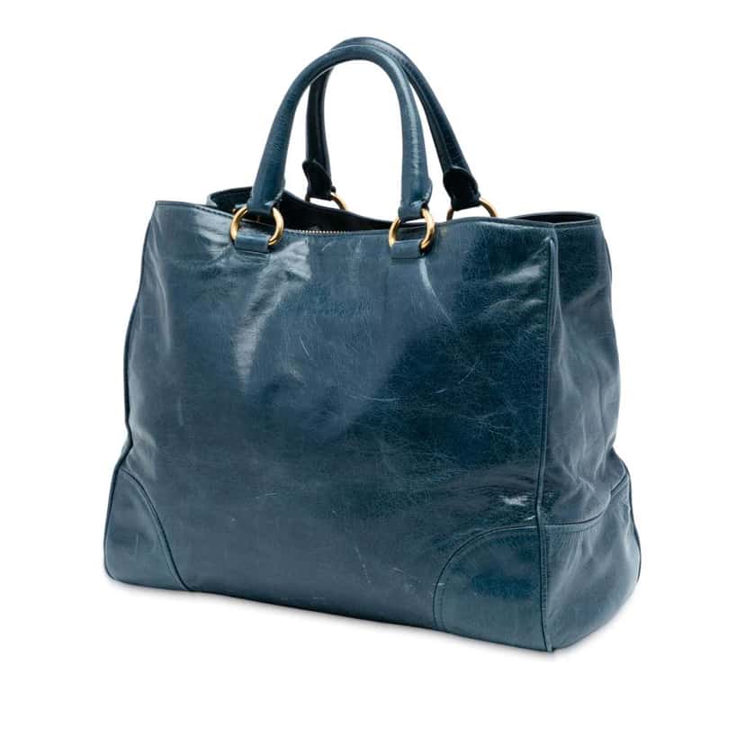 Prada Vitello Shine Satchel Blue Leather Good condition - Back View