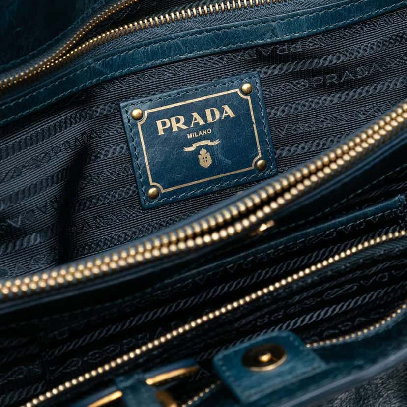 Prada Vitello Shine Satchel Blue Leather Good condition - Box View