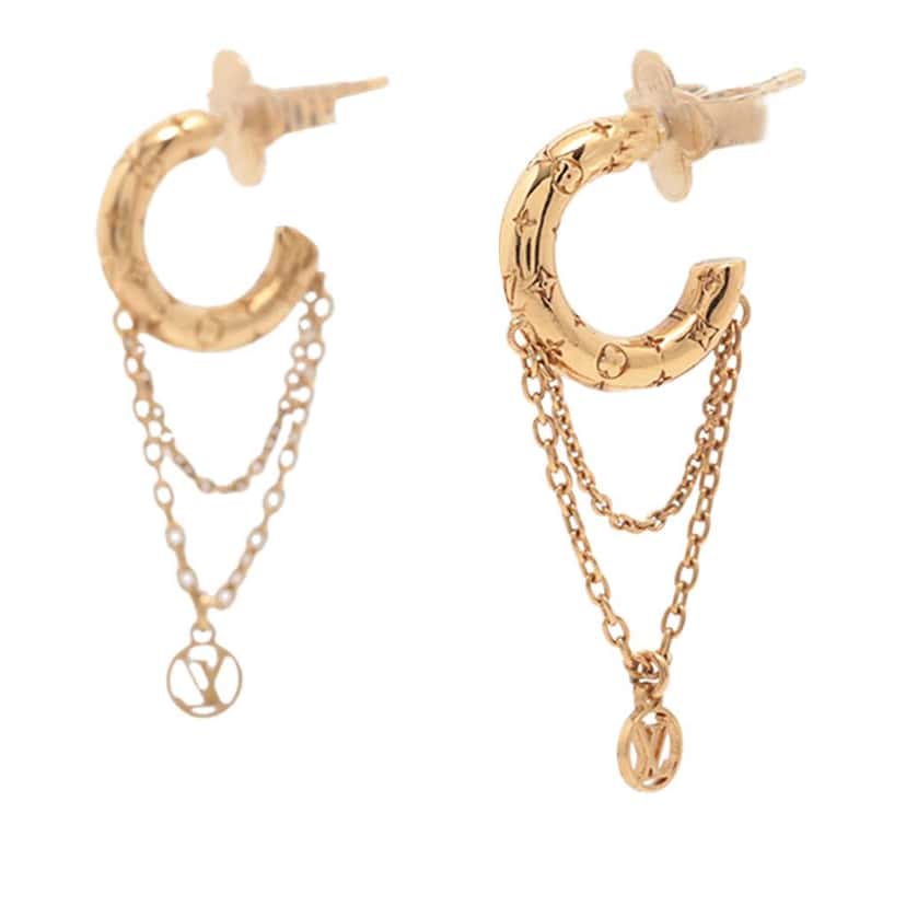 Louis Vuitton Mini Nanogram Hoop Earrings Gold Metal Good condition - Front View