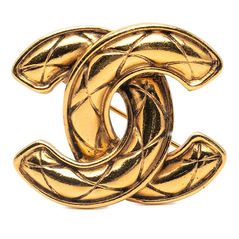 Chanel Gold Plated CC Quilted Brooch Gold Metal Good condition - Front View