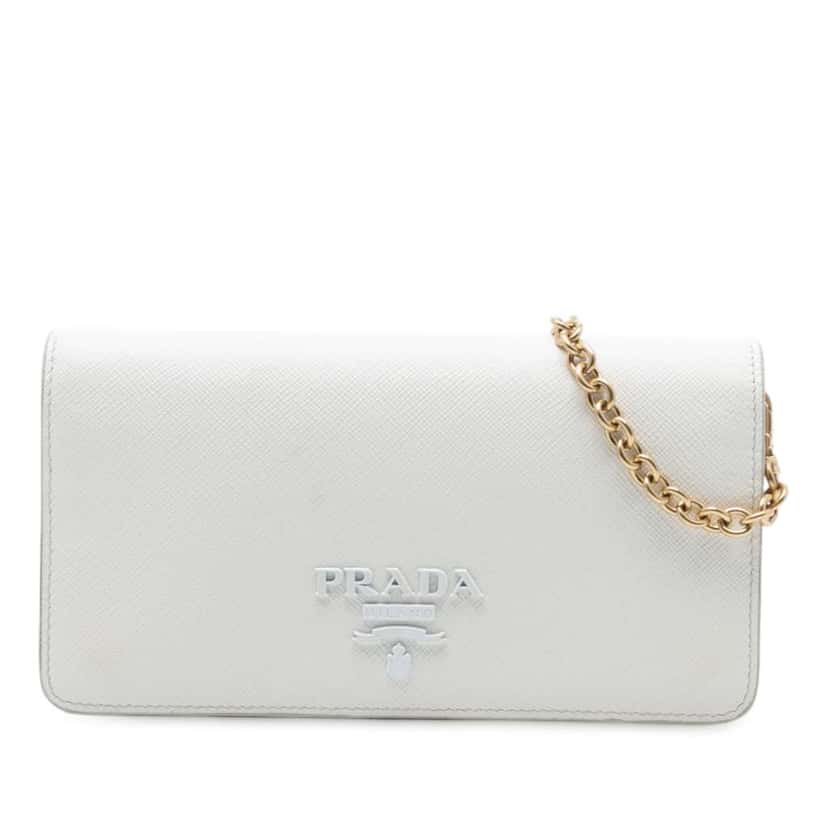 Prada Saffiano Lux Monochrome Wallet on Chain White Leather Good condition - Front View