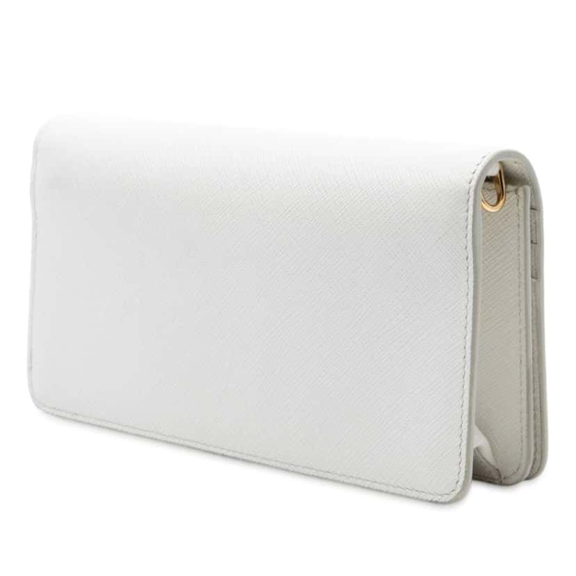 Prada Saffiano Lux Monochrome Wallet on Chain White Leather Good condition - Back View