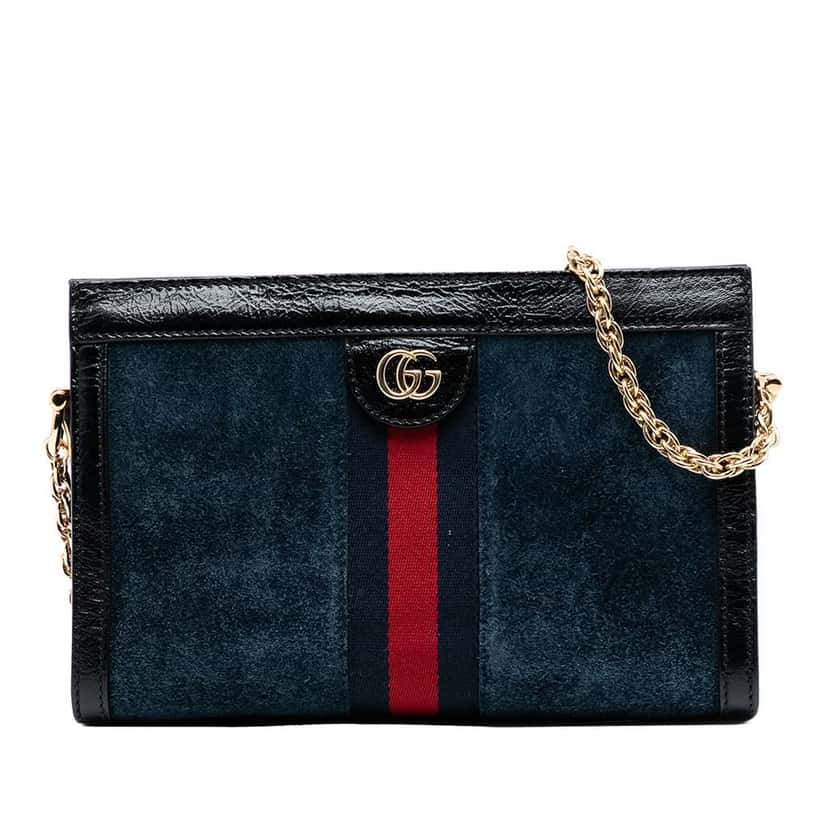 Gucci Small Suede Ophidia Chain Crossbody Blue Leather Good condition - Front View