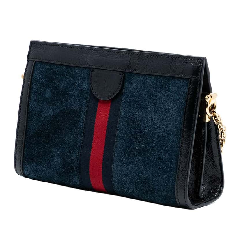 Gucci Small Suede Ophidia Chain Crossbody Blue Leather Good condition - Back View