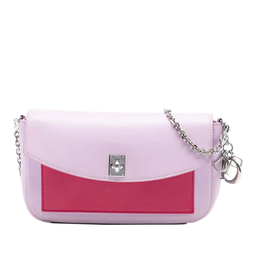 Dior Tricolor Leather Turn Lock Wallet on Chain Pink Leather Very good condition - Front View