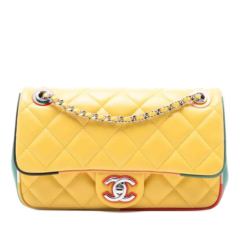 Chanel Small CC Quilted Multicolor Lambskin Acrylic Cuba Flap Yellow Leather Good condition - Front View