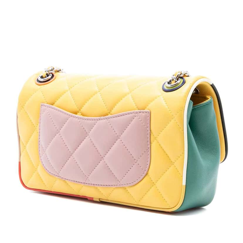 Chanel Small CC Quilted Multicolor Lambskin Acrylic Cuba Flap Yellow Leather Good condition - Back View