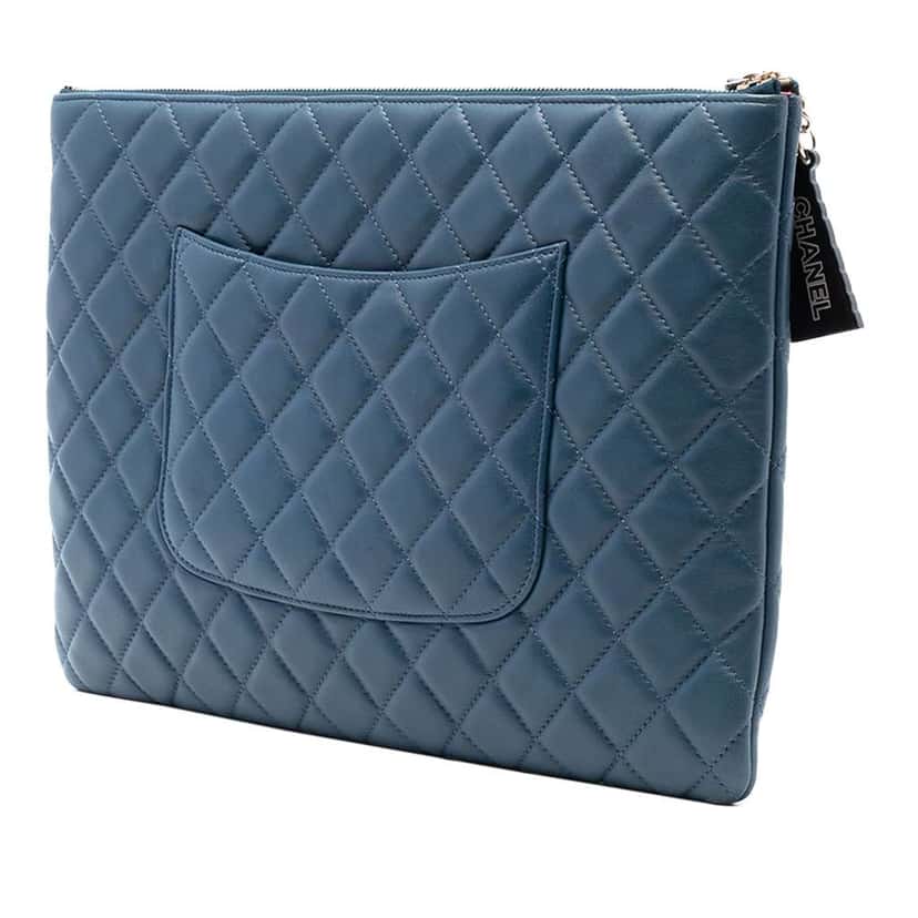 Chanel Large Quilted Lambskin La Habana O Case Clutch Blue Leather Good condition - Back View