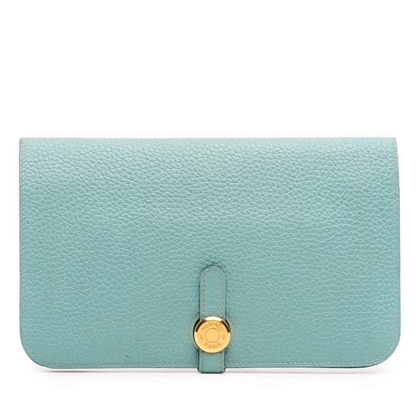 Hermès Togo Dogon Duo Wallet GM Blue Leather Good condition - Front View