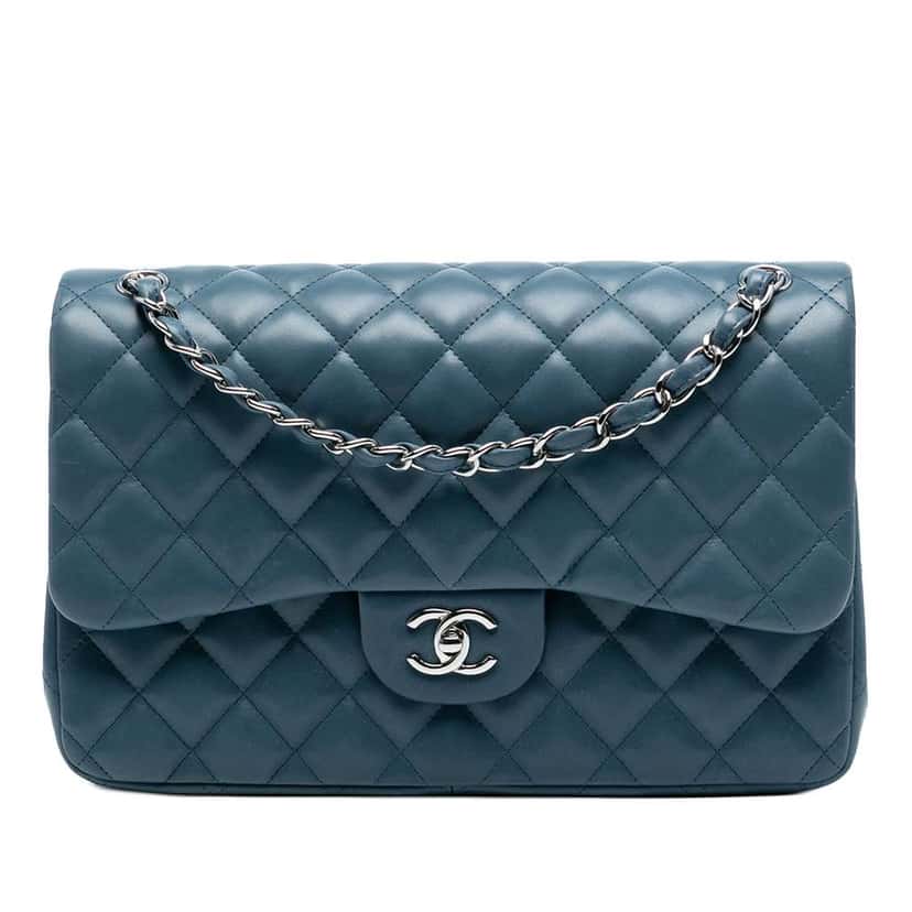 Chanel Jumbo Classic Lambskin Double Flap Blue Leather Good condition - Front View