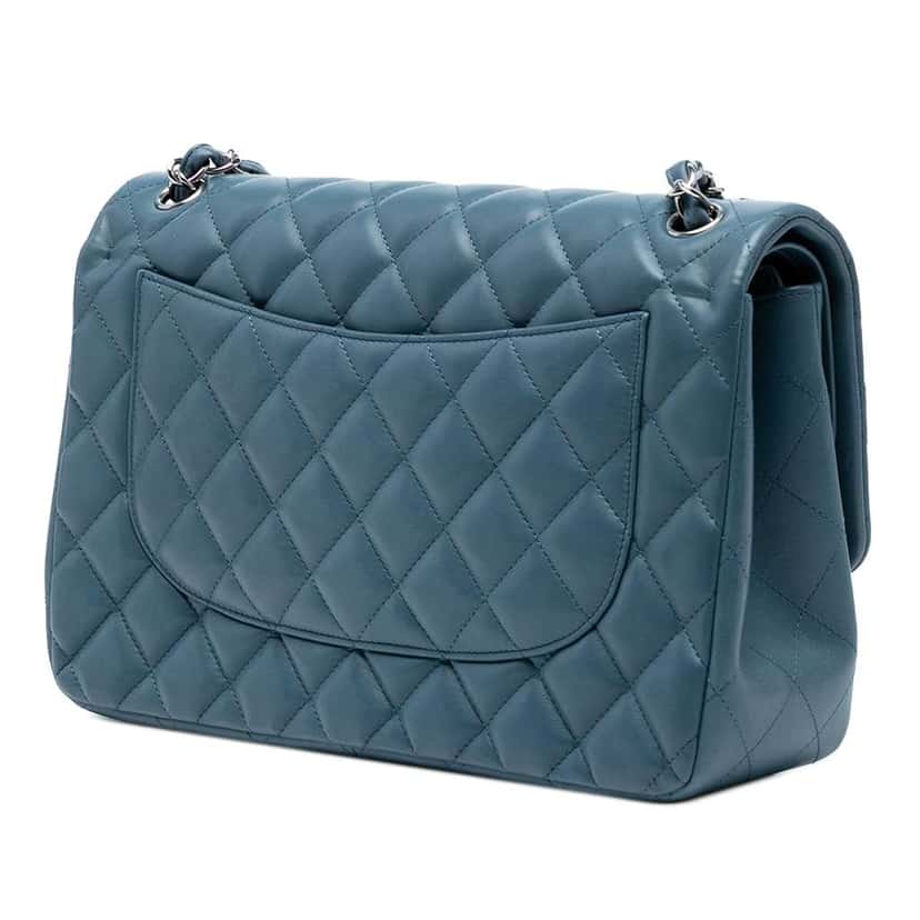 Chanel Jumbo Classic Lambskin Double Flap Blue Leather Good condition - Back View
