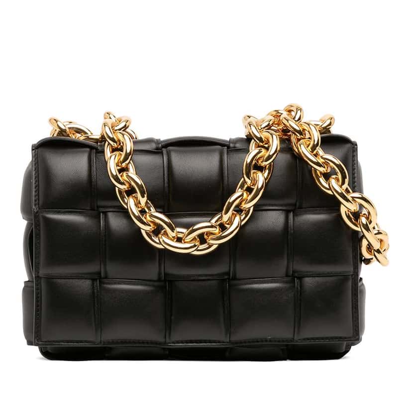 Bottega Veneta Nappa Intrecciato Padded Chain Cassette Satchel Black Leather Good condition - Front View