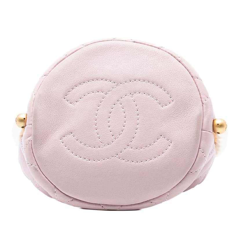 Chanel Mini Quilted Calfskin About Pearls Drawstring Bucket Bag Pink Leather Good condition - Inside View