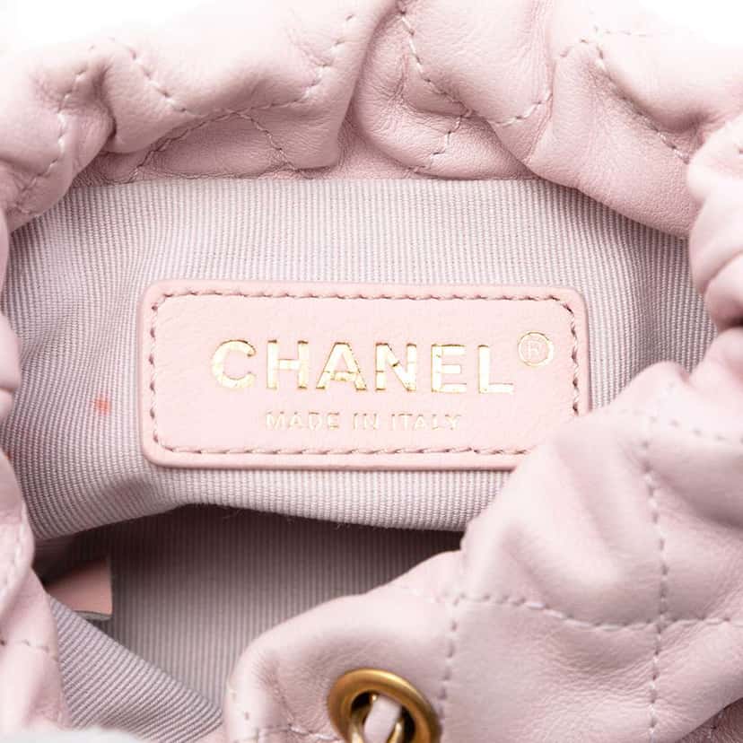 Chanel Mini Quilted Calfskin About Pearls Drawstring Bucket Bag Pink Leather Good condition - Box View